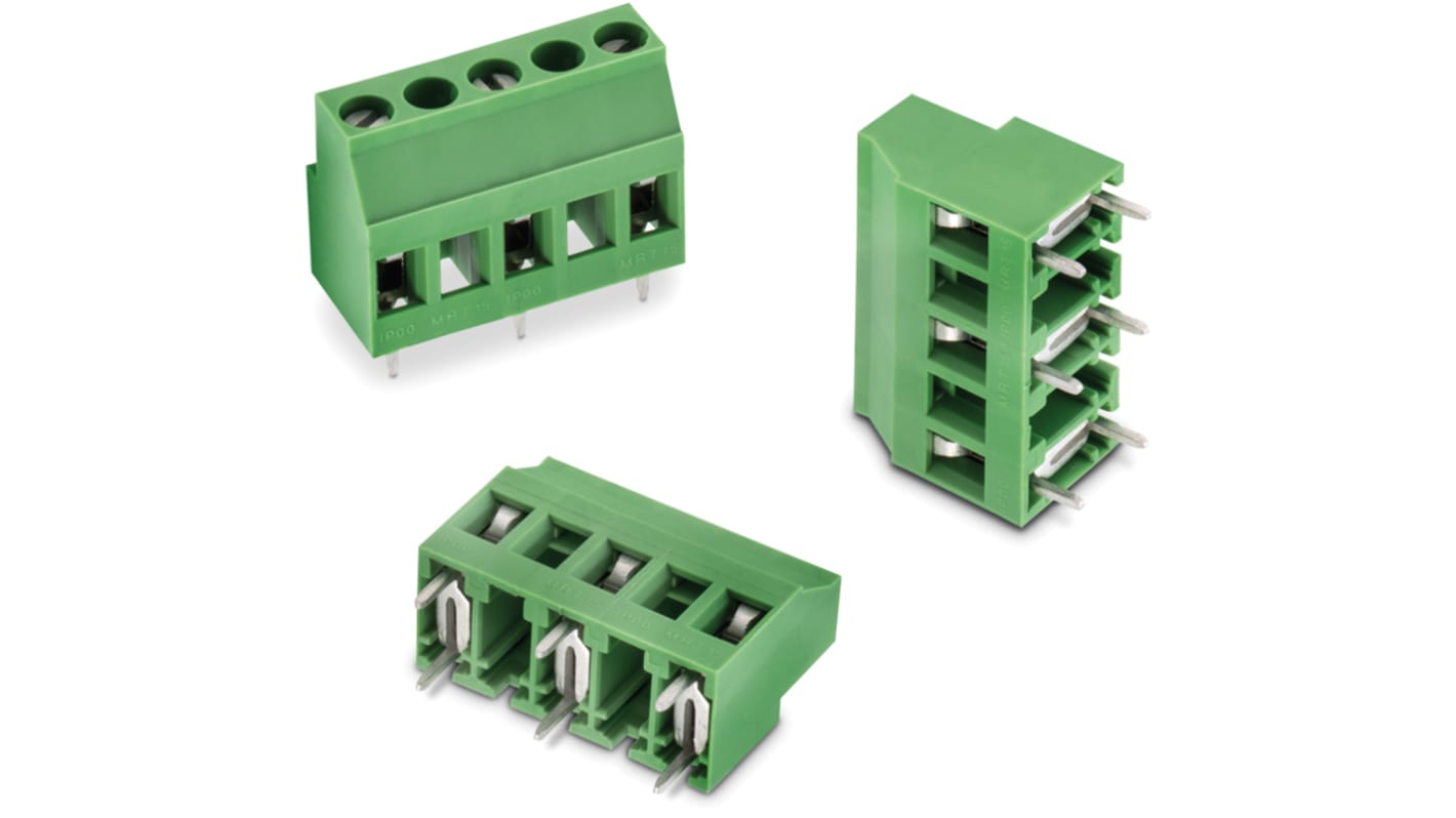 Wurth Elektronik PCB端子排, 4p, 10.16mm间距, 16A, 1.6 kV 、 3 kV 、 300 V AC 、 750, PCB安装, 焊接端接, 水平, 绿色, 2456系列