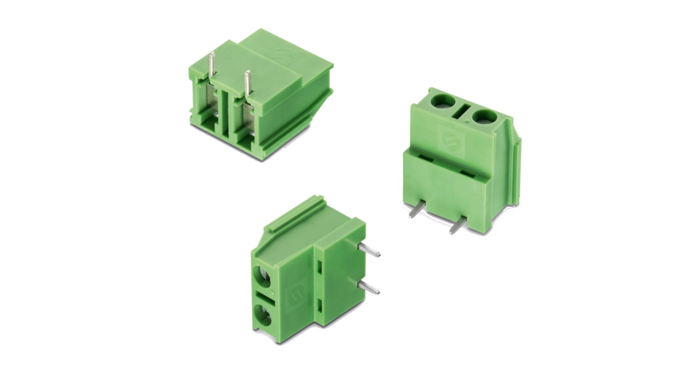 Wurth Elektronik PCB端子排, 3p, 7.62mm间距, 16A, 1.6 kV 、 3 kV 、 300 V 交流、 750 V 交流, THT安装, 焊接端接, 垂直, 绿色, 2534系列