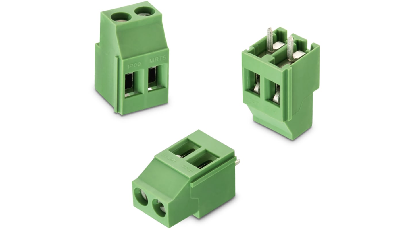 Wurth Elektronik 2537 Series PCB Terminal Block, 2-Contact, 5mm Pitch, Through Hole Mount, 1-Row, Solder Termination