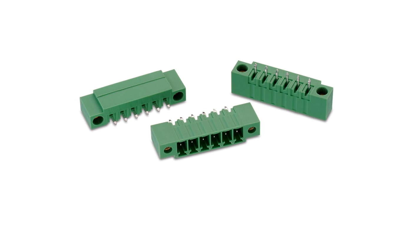 Conector macho para PCB Ángulo recto Wurth Elektronik serie WR-TBL de 5 vías, 1 fila, paso 3.5mm, para soldar, Montaje