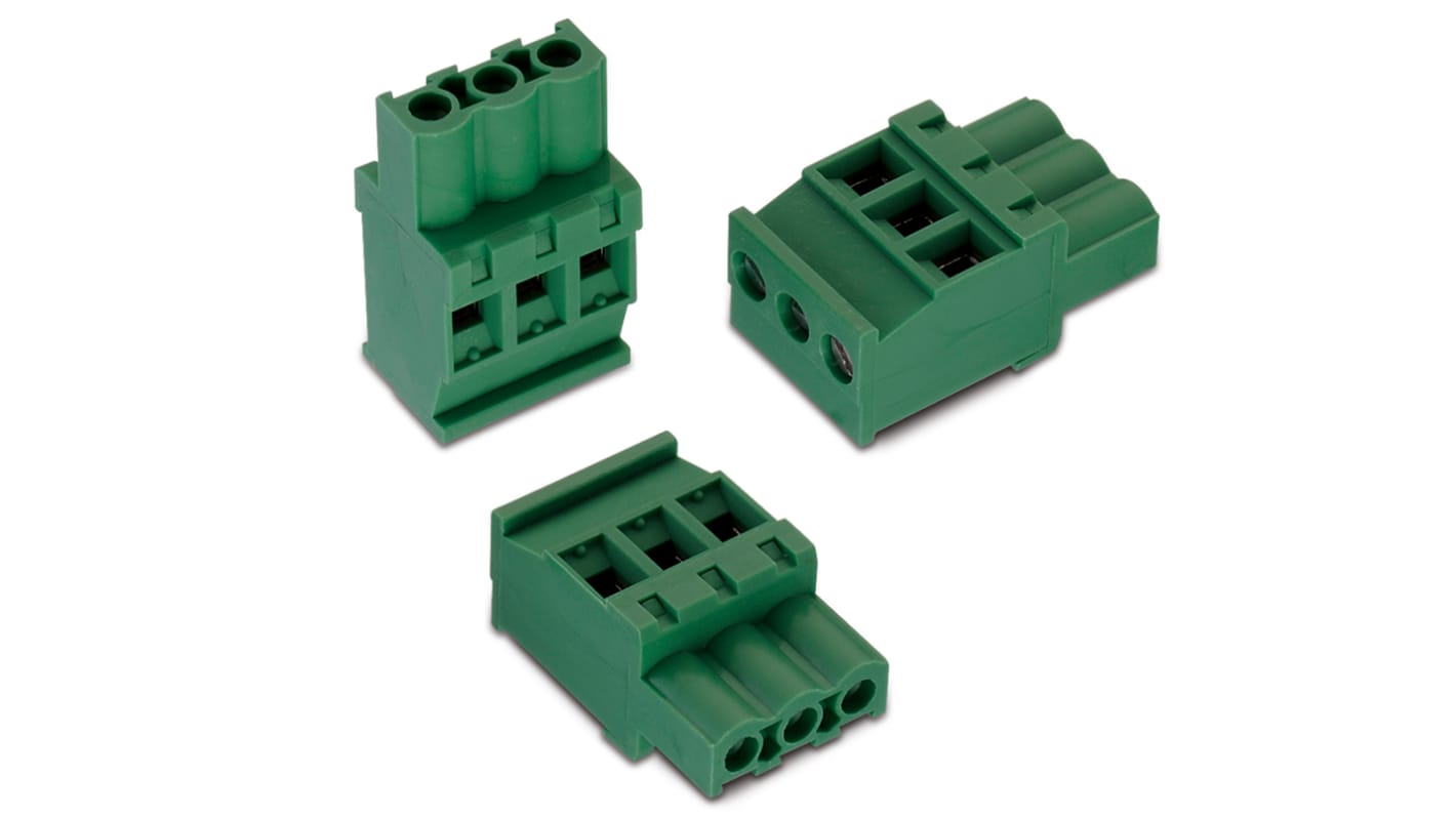 Wurth Elektronik, 5.08mm Pitch, 3445, 3 Way, Horizontal, Pluggable Terminal Block, Plug, Cable Mount, Solder