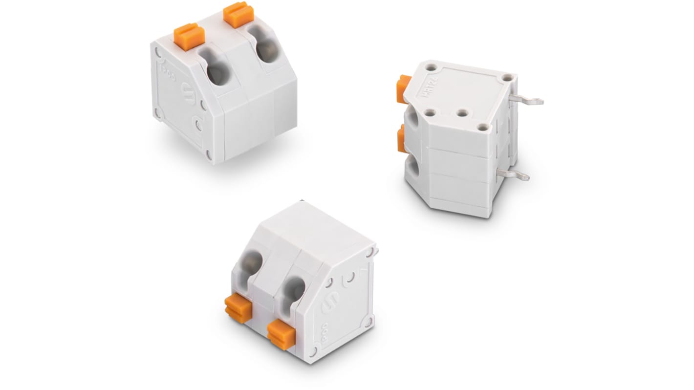 Wurth Elektronik PCB端子排, 10p, 7mm间距, 4A, 1.6 kV 交流、 2.5 kV 交流、 300 V 交流、 750 V 交流, THT安装, 焊接端接, 45 °, 灰色, 4122系列