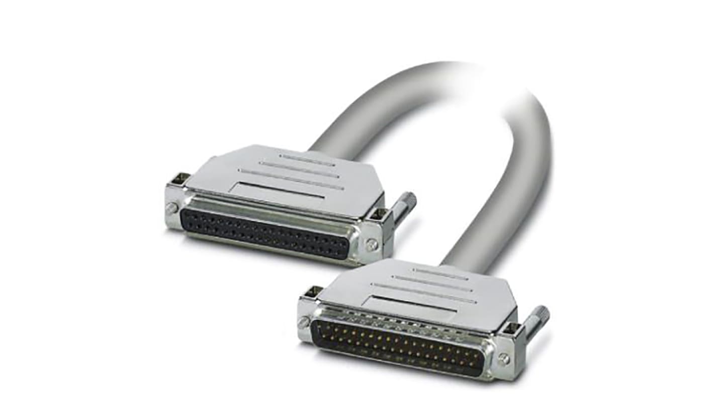 Cable serie Phoenix Contact, long. 2m, color Gris, con. A: Sub-D de 37 contactos Hembra, con. B: Sub-D de 37 contactos