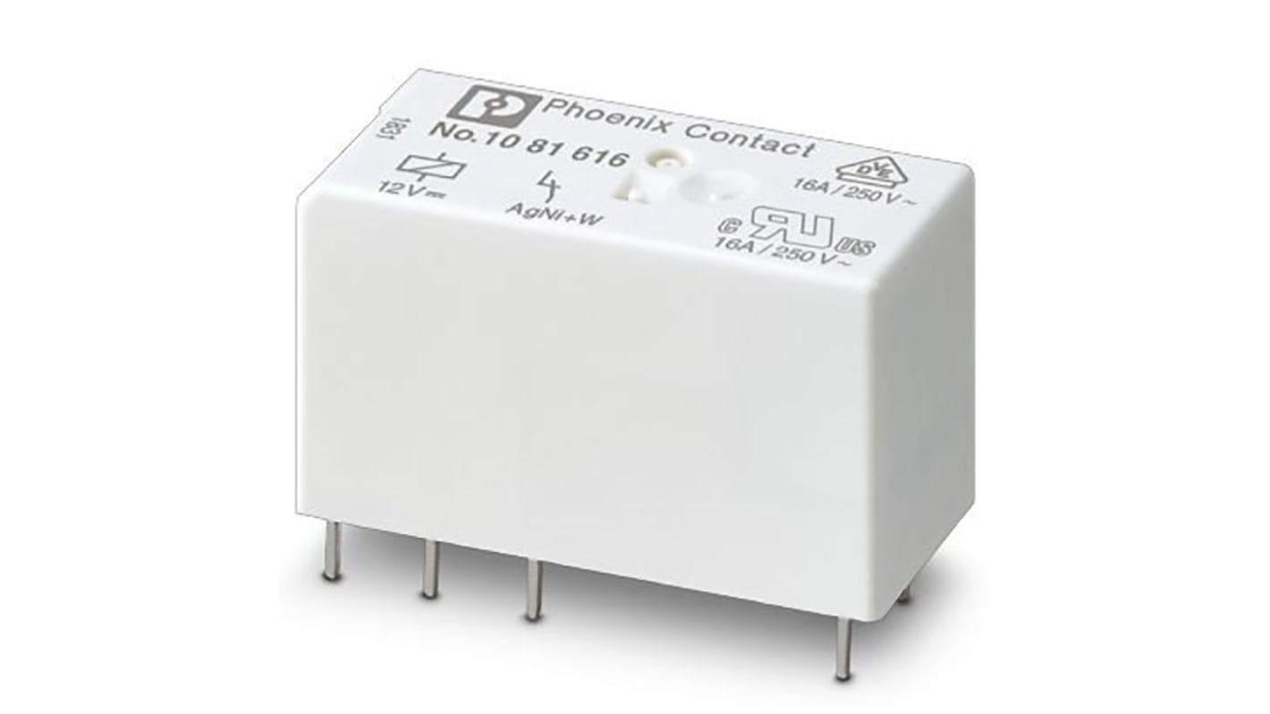 Phoenix Contact PCB Mount Power Relay, 12V dc Coil, 16A Switching Current, SPST