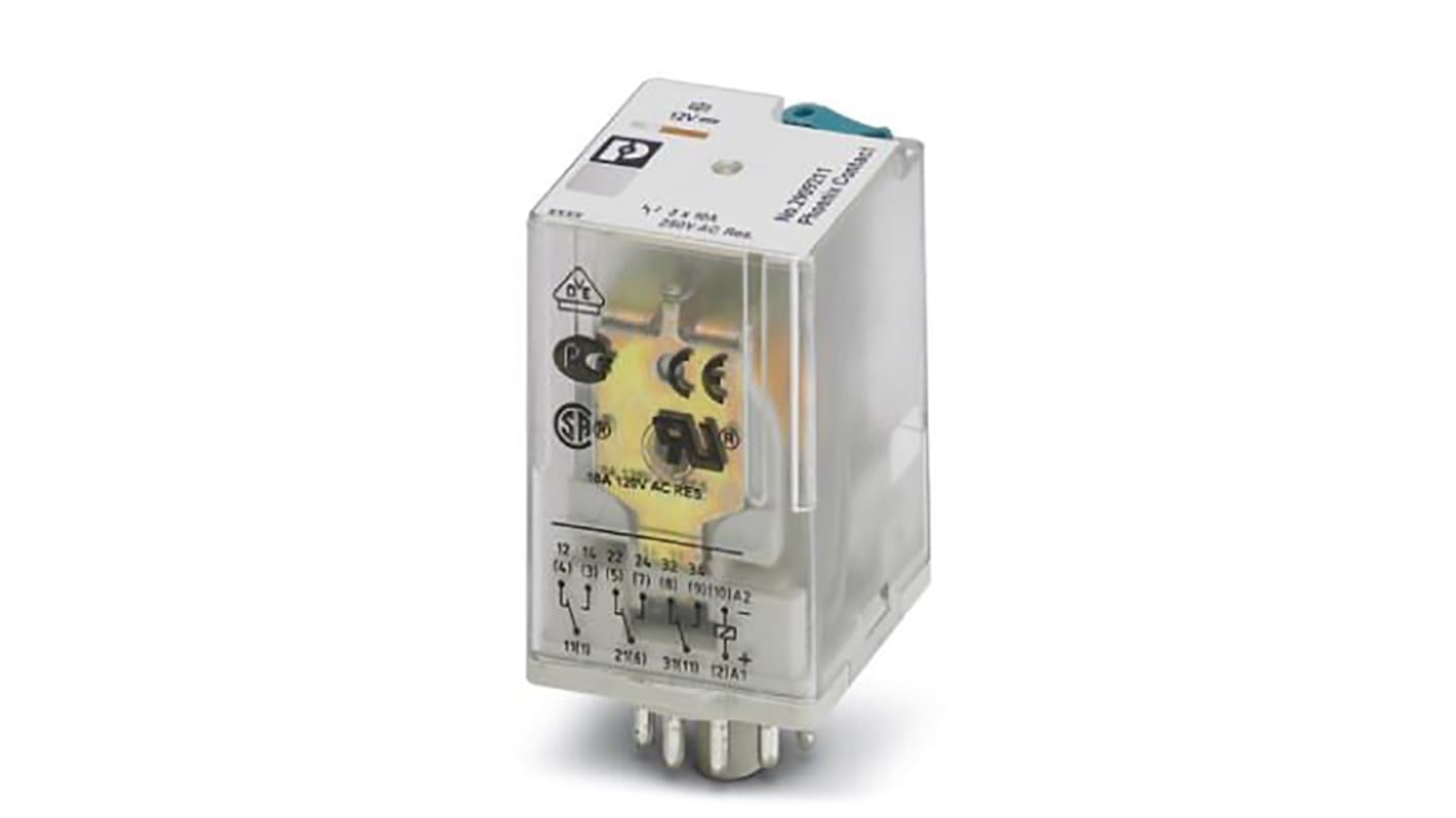 Phoenix Contact Power Relay, 12V dc Coil, 10A Switching Current, 3PDT