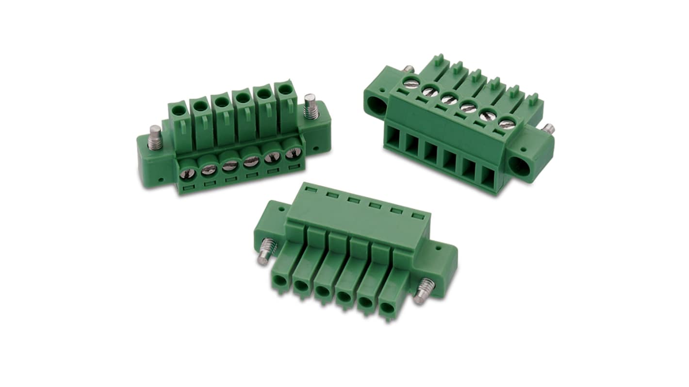 Wurth Elektronik, 3.5mm Pitch, 3641, 6 Way, Vertical, Pluggable Terminal Block, Plug, Cable Mount, Solder Termination,