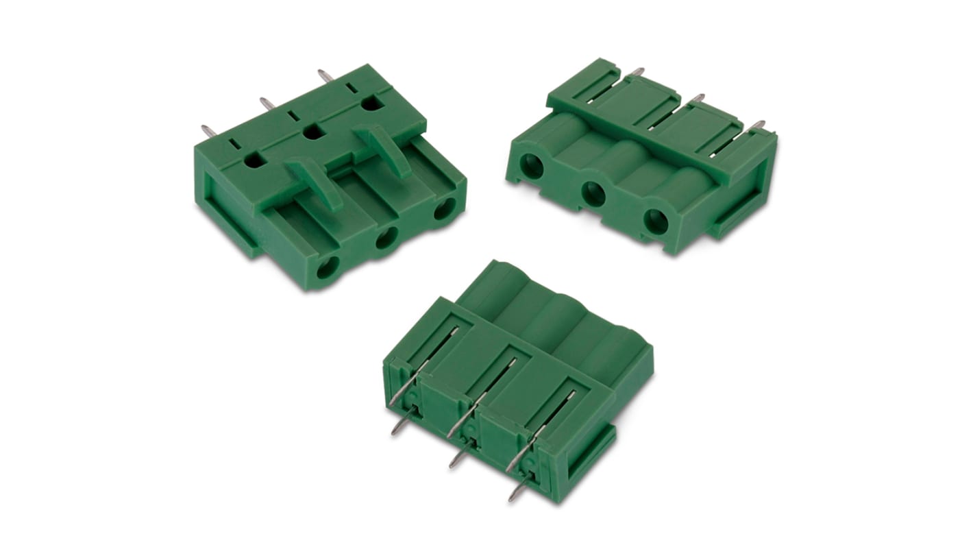 Borne para PCB Wurth Elektronik de 8 vías , paso 7.62mm, 20A, de color Verde, montaje Montaje en orificio pasante,