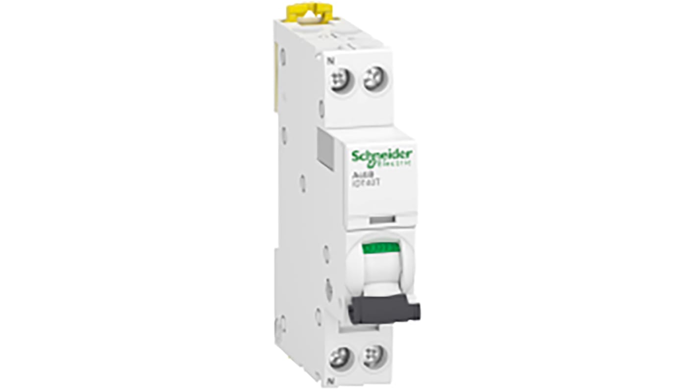 Schneider Electric Acti 9 Acti9 iDT40T MCB, 1P+N, 20A Curve B, 230V AC, 6 kA Breaking Capacity