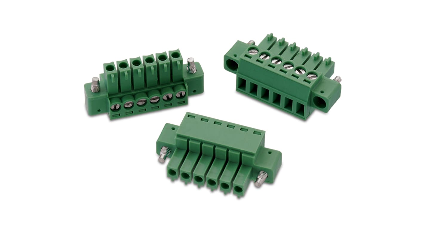 Wurth Elektronik, 3.5mm Pitch, 3641, 5 Way, Vertical, Pluggable Terminal Block, Plug, Cable Mount, Solder Termination,