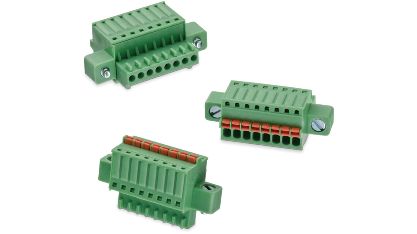 Wurth Elektronik 12p插拔式接线端子 垂直插头, 2.5mm间距, 12A, 2.5 kV 交流、 300 V 交流, PCB安装, 焊接端接, 绿色, 381系列