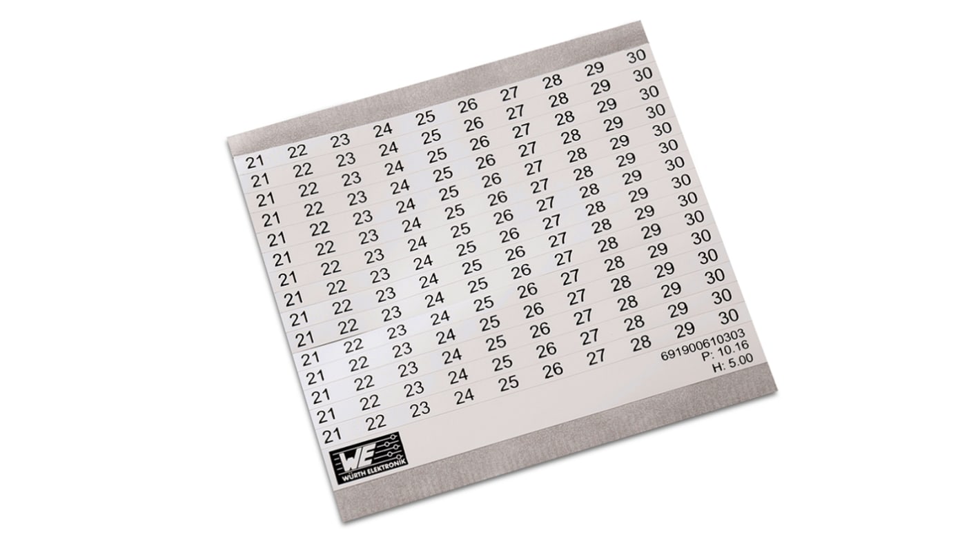 Wurth Elektronik, WR-TBL Adhesive Marker Card for use with Terminal Blocks