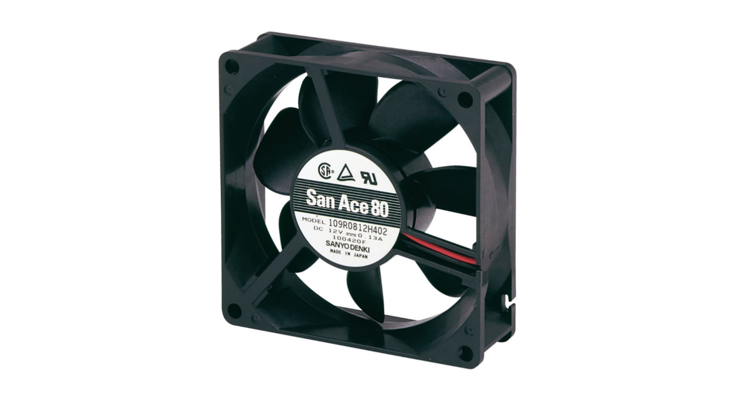Sanyo Denki 109R Series Axial Fan, 48 V dc, DC Operation, 72m³/h, 2.88W, 60mA Max, 80 x 80 x 25mm