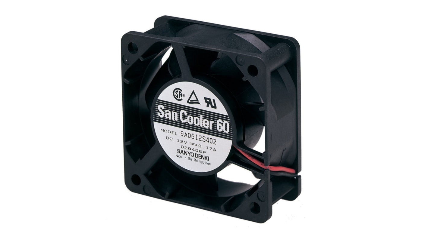 Sanyo Denki 9A Series Axial Fan, 12 V dc, DC Operation, 27.6cfm, 2.88W, 240mA Max, 60 x 60 x 25mm