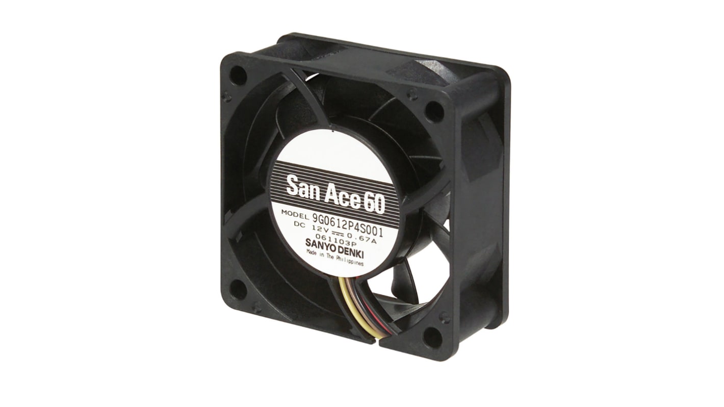 Sanyo Denki 9G Series Axial Fan, 12 V dc, DC Operation, 72.5m³/h, 6W, 500mA Max, 60 x 60 x 25mm