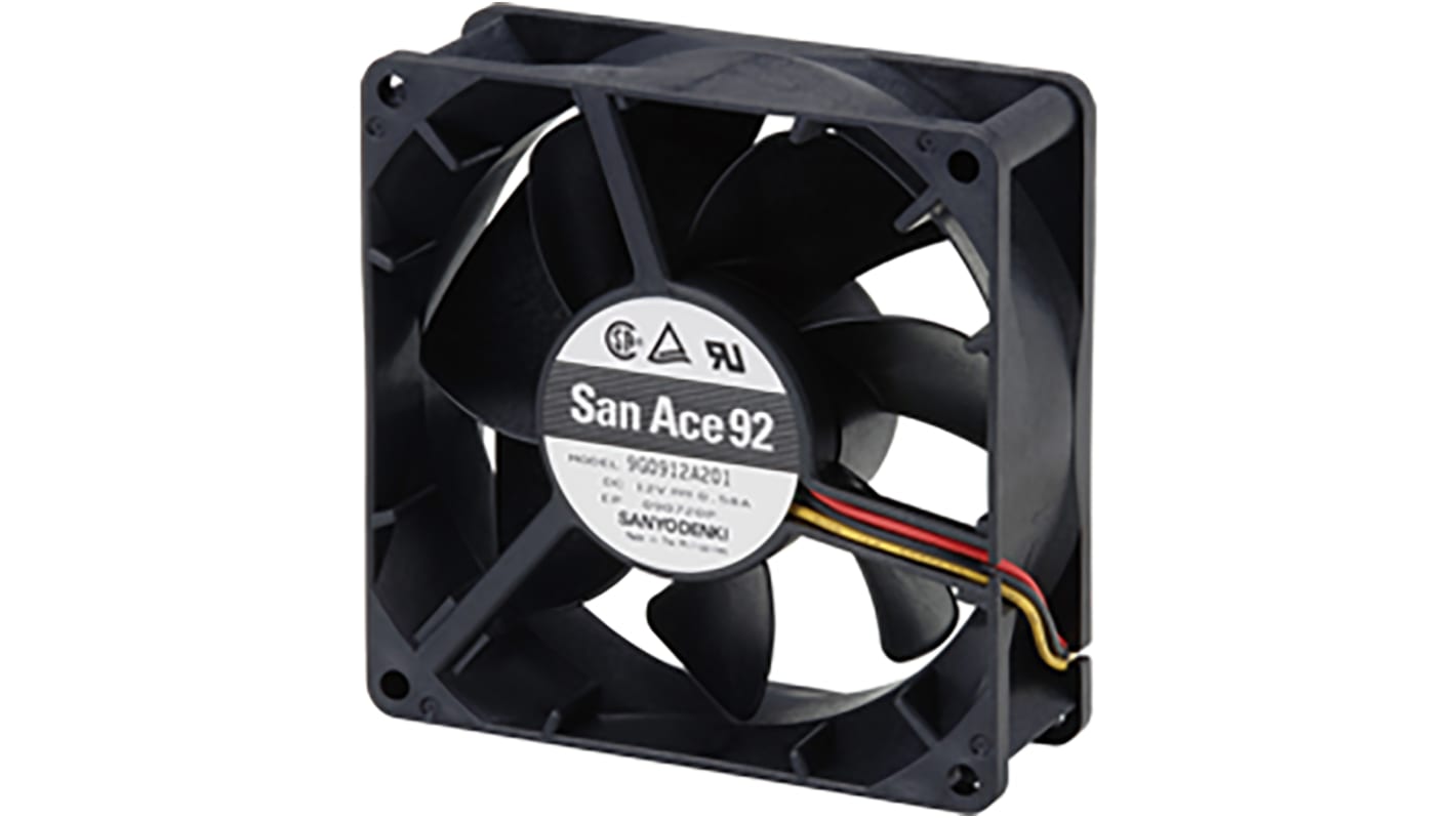 Sanyo Denki 9G Series Axial Fan, 12 V dc, DC Operation, 56.2cfm, 2.76W, 230mA Max, 92 x 92 x 32mm