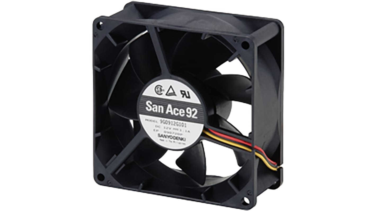 Sanyo Denki 9G Series Axial Fan, 24 V dc, DC Operation, 152.9m³/h, 7.2W, 300mA Max, 92 x 92 x 38mm