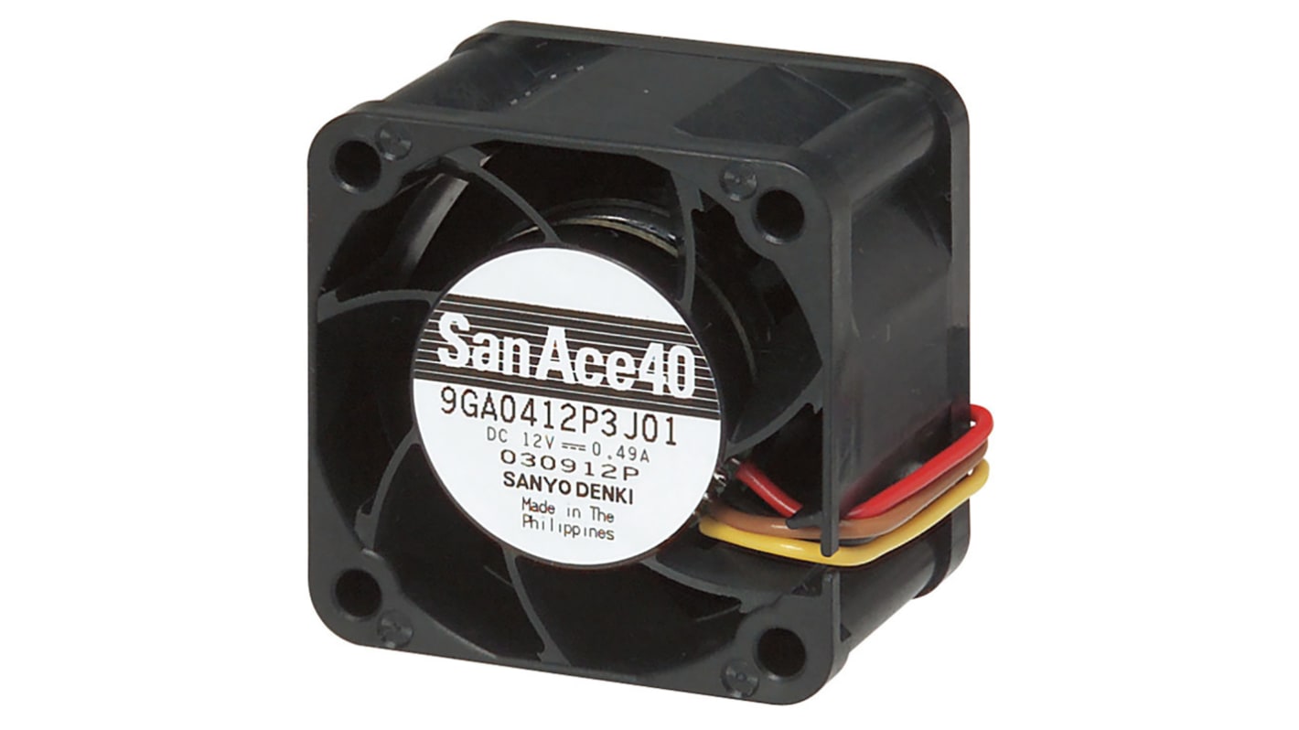 Sanyo Denki 9GA Series Axial Fan, 12 V dc, DC Operation, 36.5m³/h, 4.68W, 390mA Max, 40 x 40 x 28mm