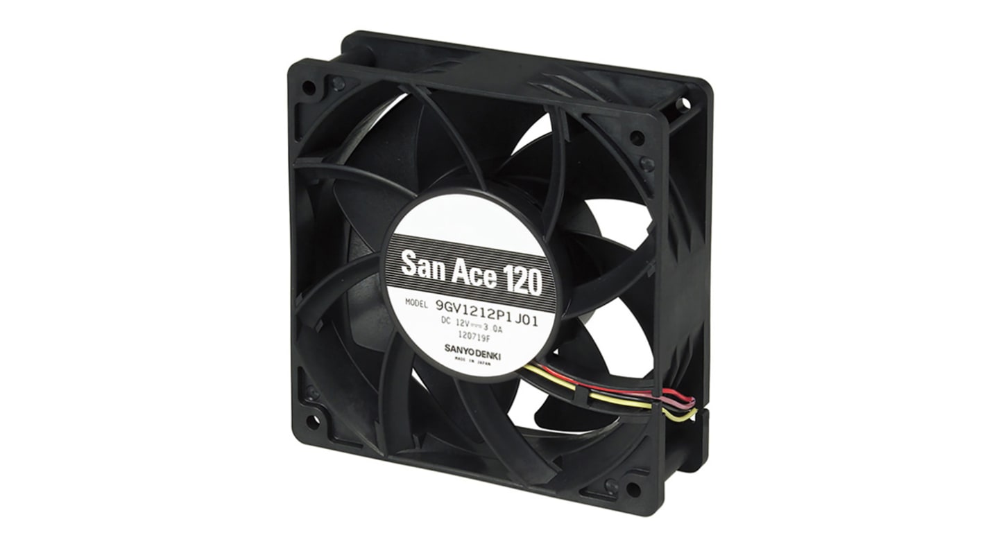 Sanyo Denki 9GV Series Axial Fan, 24 V dc, DC Operation, 380.6m³/h, 36W, 1.5A Max, 120 x 120 x 38mm