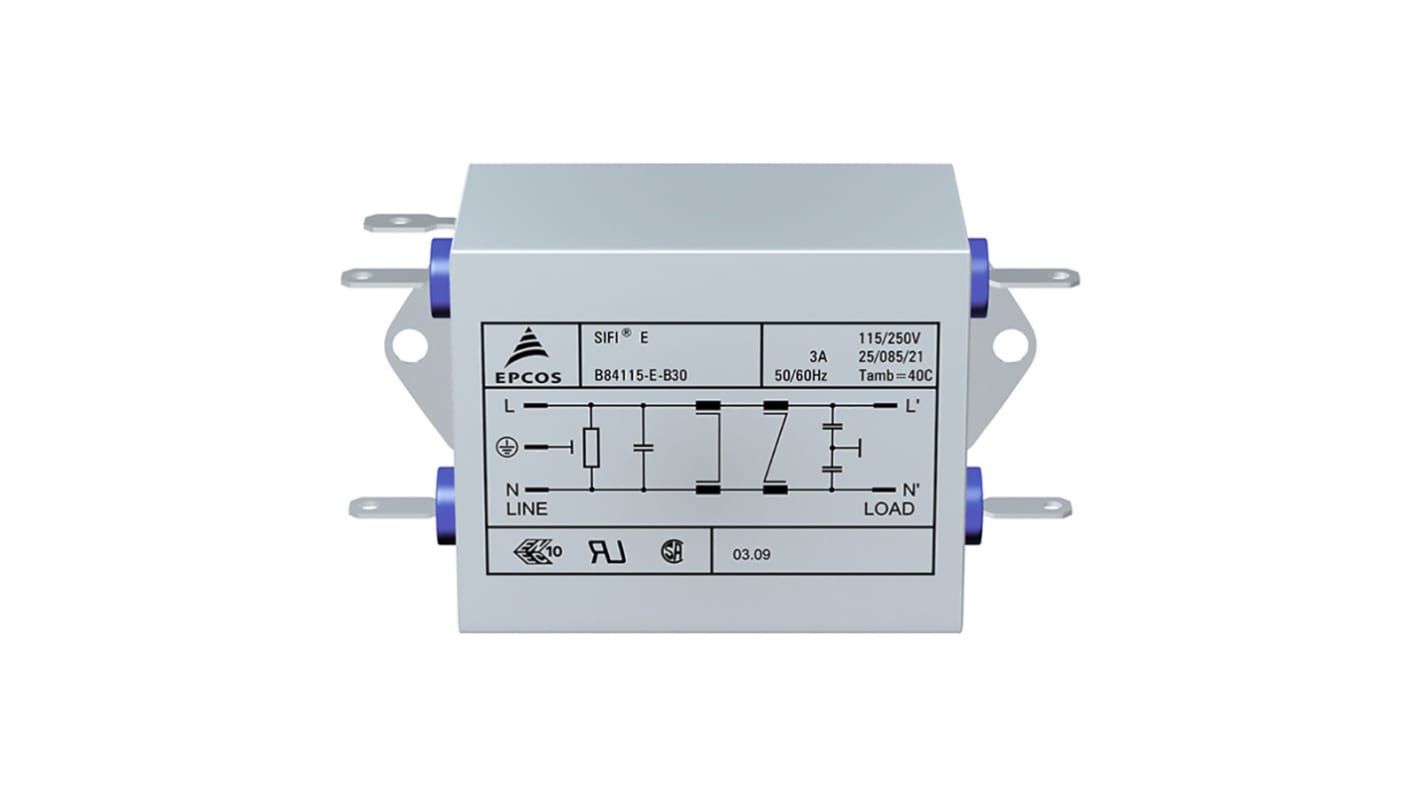 Filtro EMC EPCOS, 3A 1 fase, 250 V c.a./c.c.