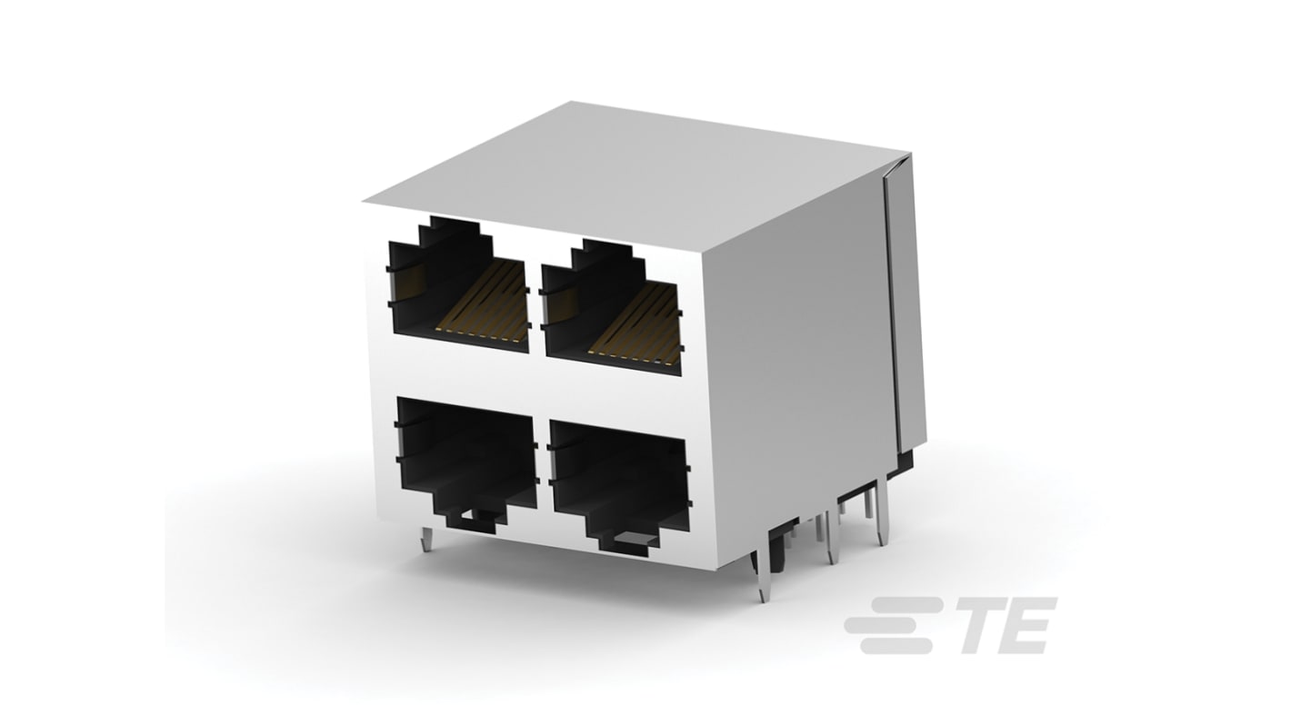 TE Connectivity AMPMETRIMATE Series Female RJ45 Connector, Through Hole, Cat5 Right Angle 2 x 2 Port 8 -Way