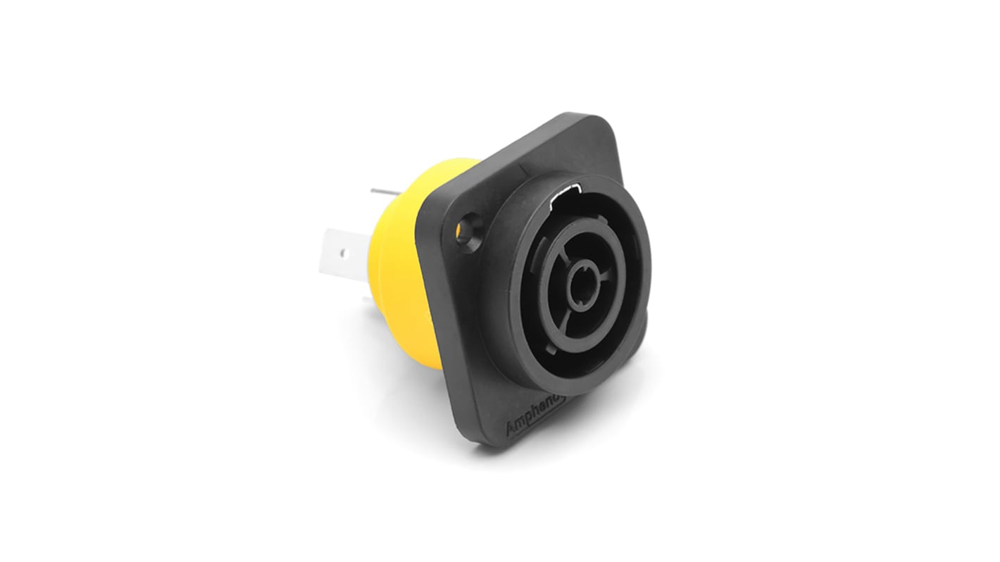 Amphenol Industrial USA Mains Plug & Socket, 16A Black, Yellow, Panel Mount Thermoplastic, 250 V