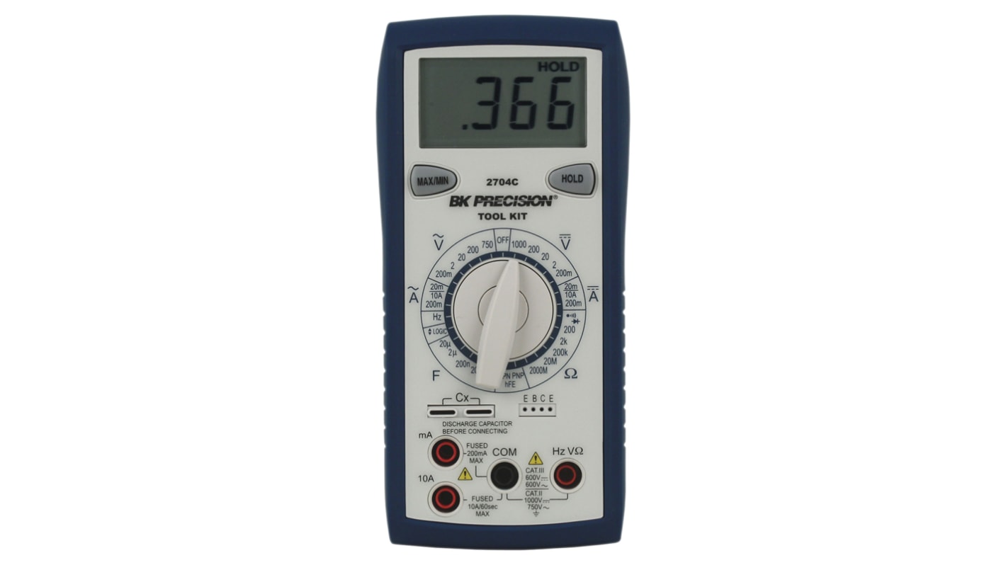 Multímetro BK Precision BK2704C, calibrado UKAS, 750V ac/1000V dc, 10A ac/10A dc, CAT II, CAT III