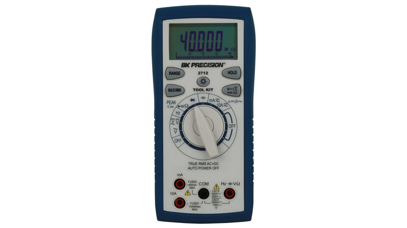 BK Precision BK2712 Handheld Digital Multimeter, True RMS, 10A ac Max, 10A dc Max, 750V ac Max - RS Calibrated