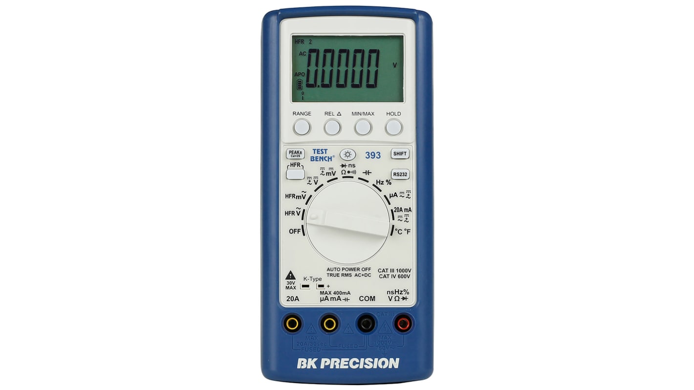 BK Precision BK393 Handheld Digital Multimeter, True RMS, 20A ac Max, 20A dc Max, 750V ac Max - UKAS Calibrated