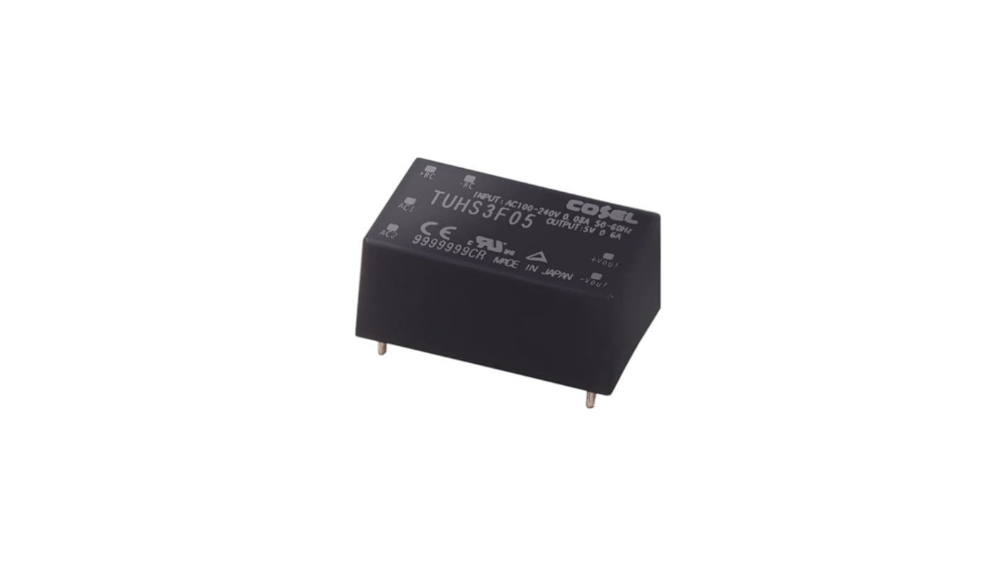 Cosel Switching Power Supply, TUHS3F12, 12V dc, 250mA, 3W, 1 Output, 120 → 370 V dc, 85 → 264 V ac Input