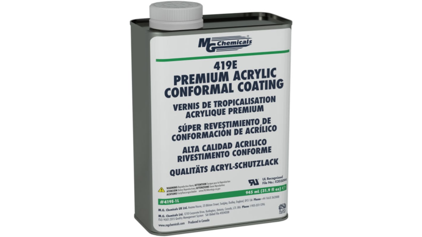 MG Chemicals Clear Acrylic Conformal Coating, 945 ml Tin, -65°C min, +130°C max