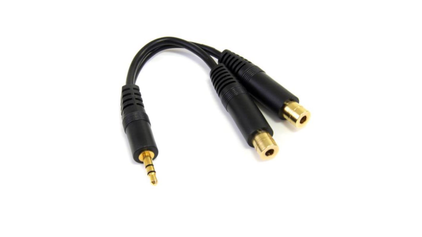 StarTech.com Male 3.5mm Stereo Jack to Female 3.5mm Stereo Jack x 2 Aux Cable, Black, 150mm MUY1MFF