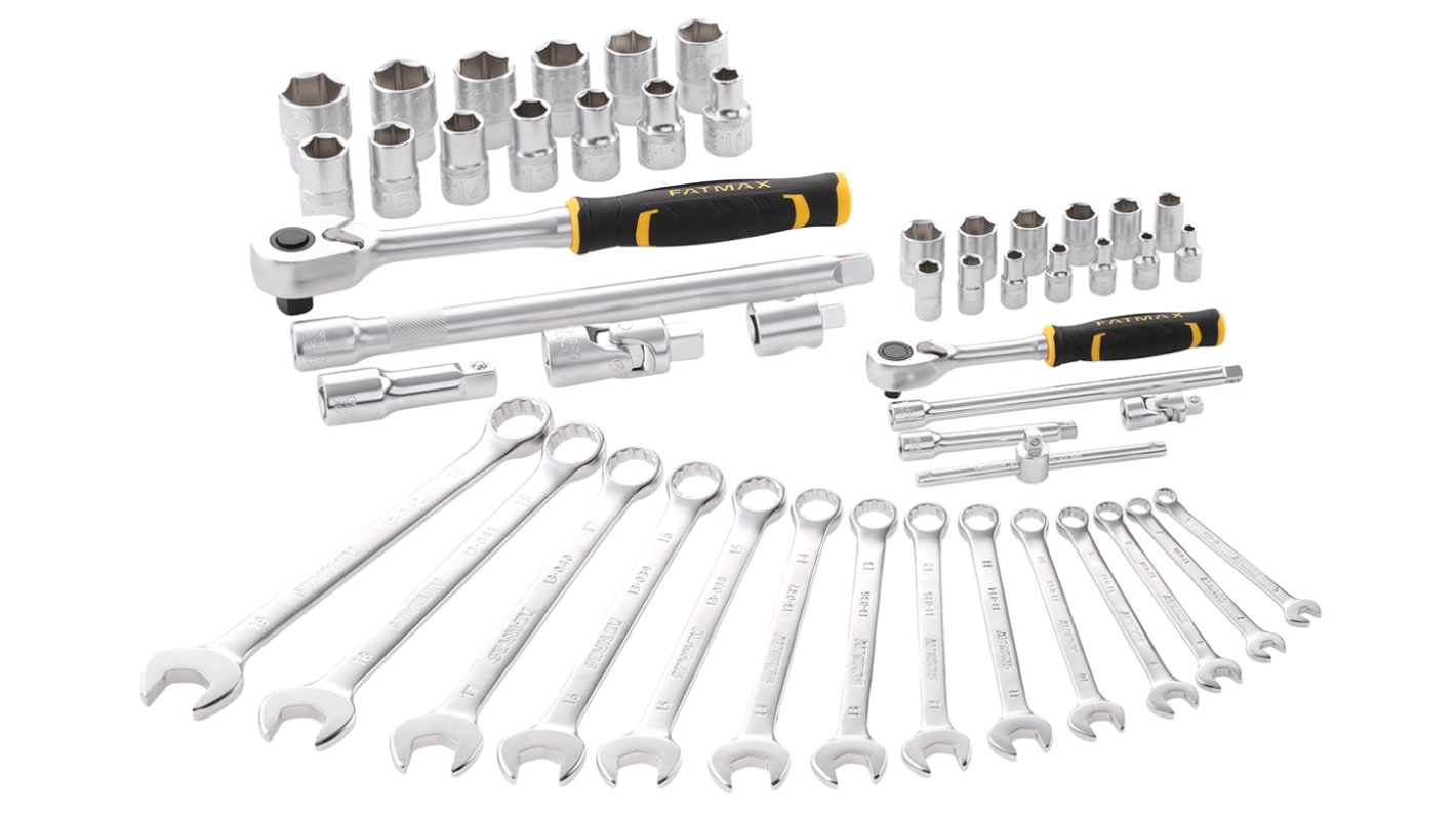 Stanley 50-Piece Metric 1/2 in; 1/4 in Standard Socket/Spanner Set with Ratchet, 6 point