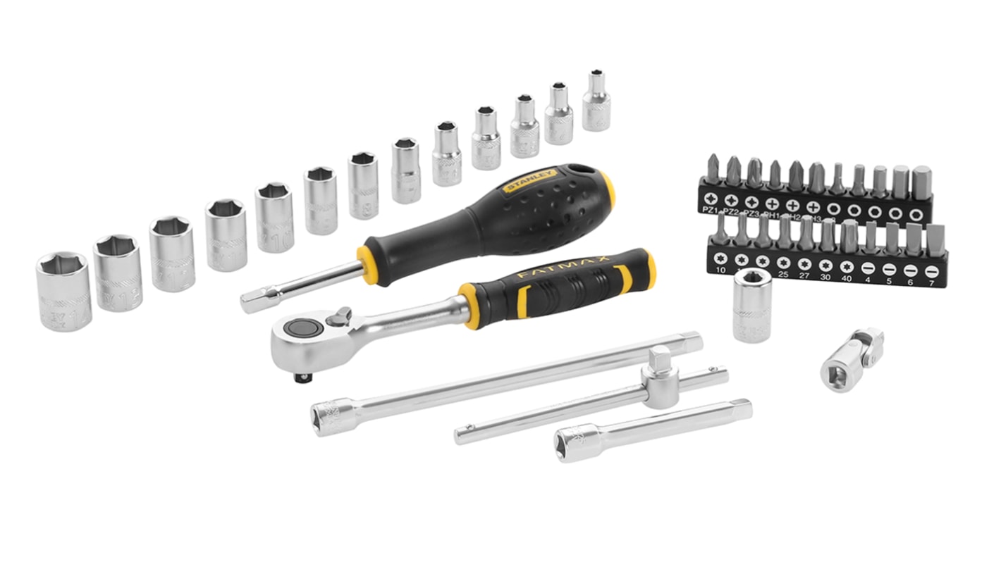 Stanley 42-Piece Metric 1/4 in Standard Socket/Bit Set with Ratchet, 6 point; Hex Bit; Phillips Bit; Slotted Bit; Torx