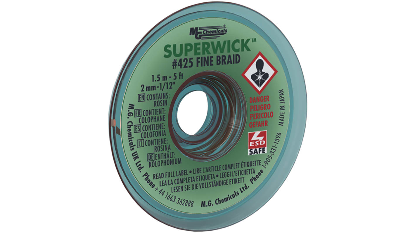Tresse à dessouder, Super Wick, 1.5m x 2mm SUPERWICK 425