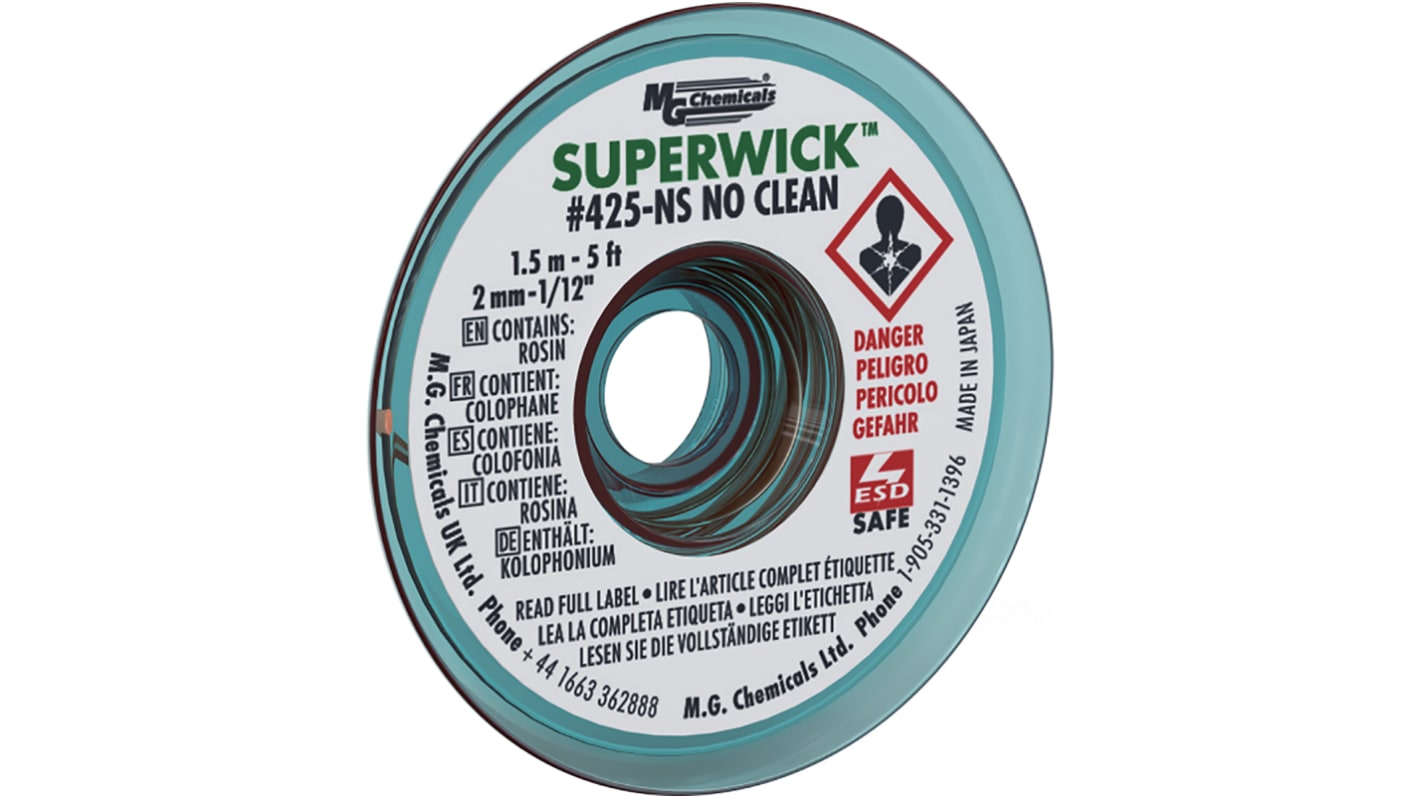 Super Wick SUPERWICK 425-NS 1.5m No Clean Desoldering Braid, Width 2mm