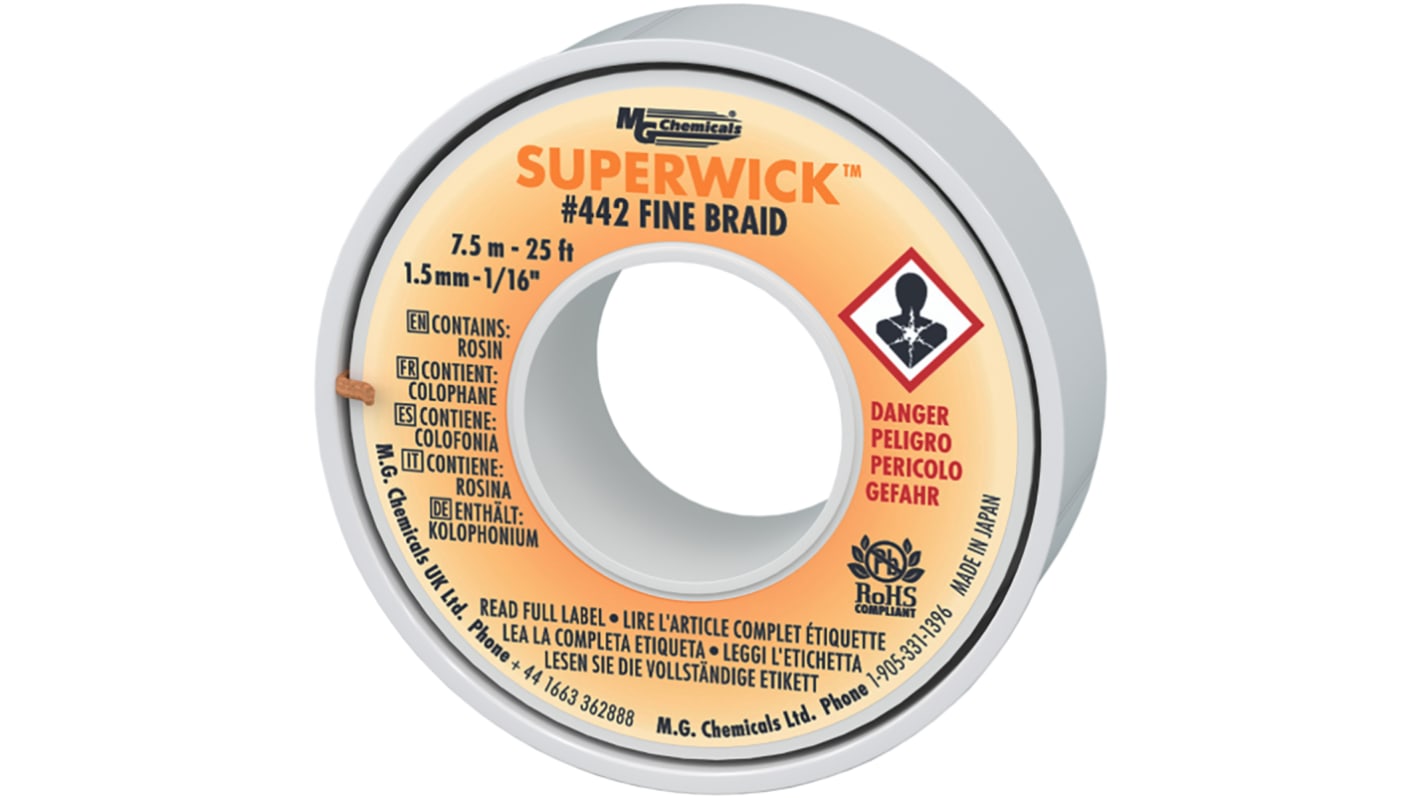 Super Wick SUPERWICK 442 7.5m Desoldering Braid, Width 1.5mm