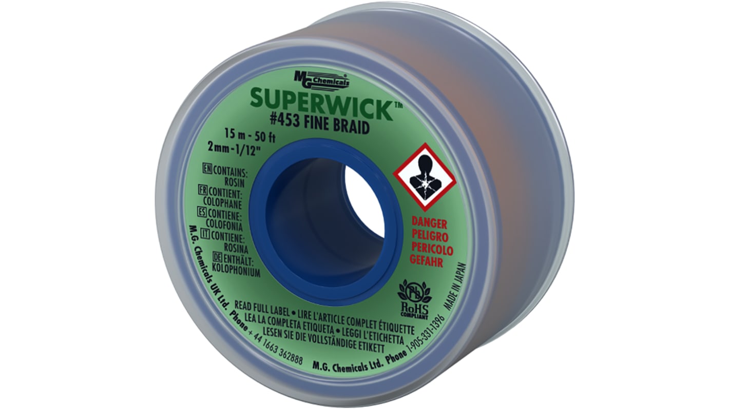 Tresse à dessouder, Super Wick, 15m x 2mm SUPERWICK 453