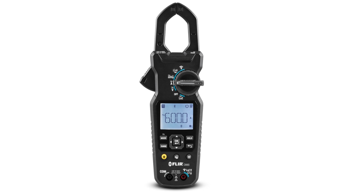 FLIR CM65 Clamp Meter Wireless, 600A dc, Max Current 600A ac CAT III-1000 V, CAT IV-600 V With UKAS Calibration