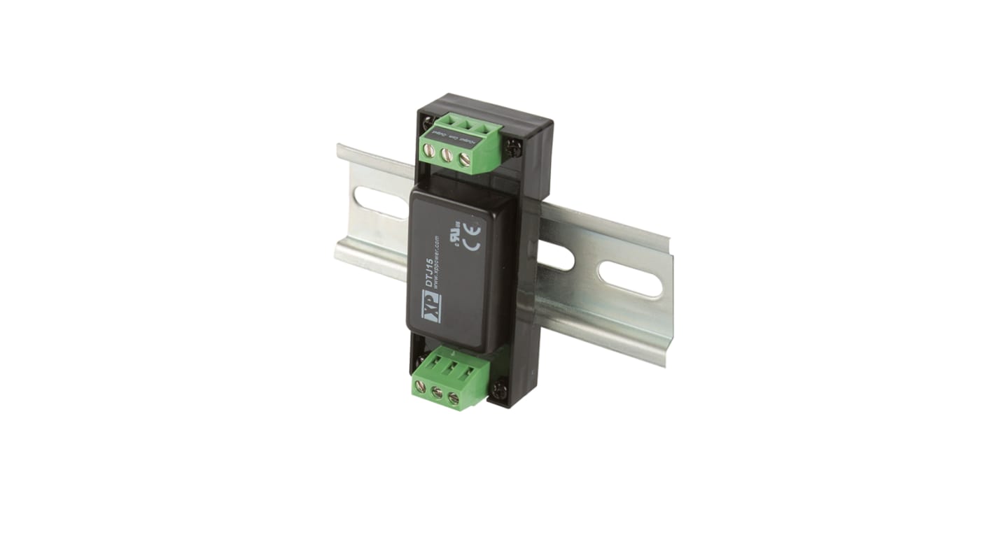 XP Power DTJ15 DC-DC Converter, 5V dc/ 3A Output, 9 → 36 V dc Input, 15W, DIN Rail Mount, +100°C Max Temp -40°C