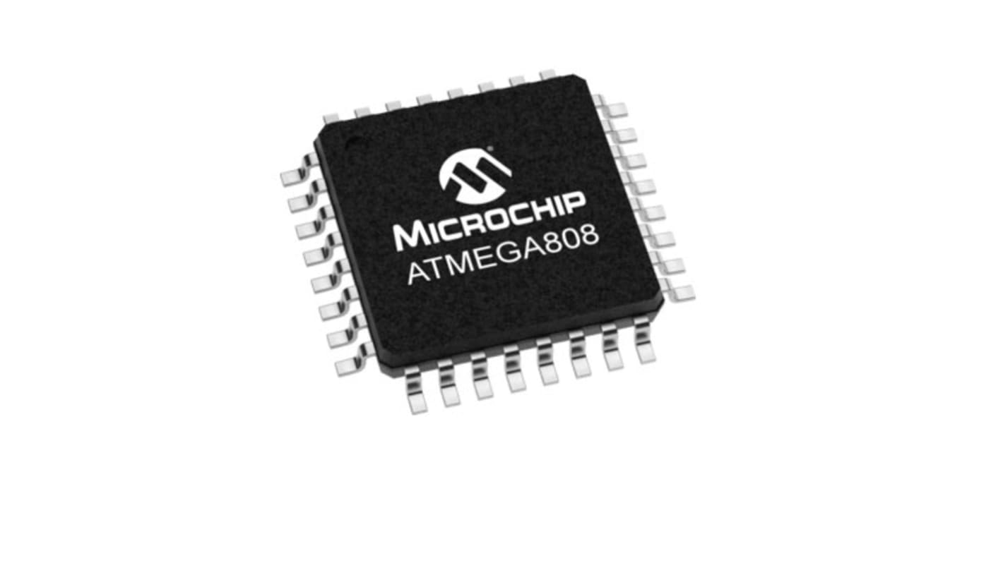 Microcontrolador Microchip ATMEGA808-AF, núcleo AVR de 8bit, RAM 1 kB, 20MHZ, TQFP de 32 pines