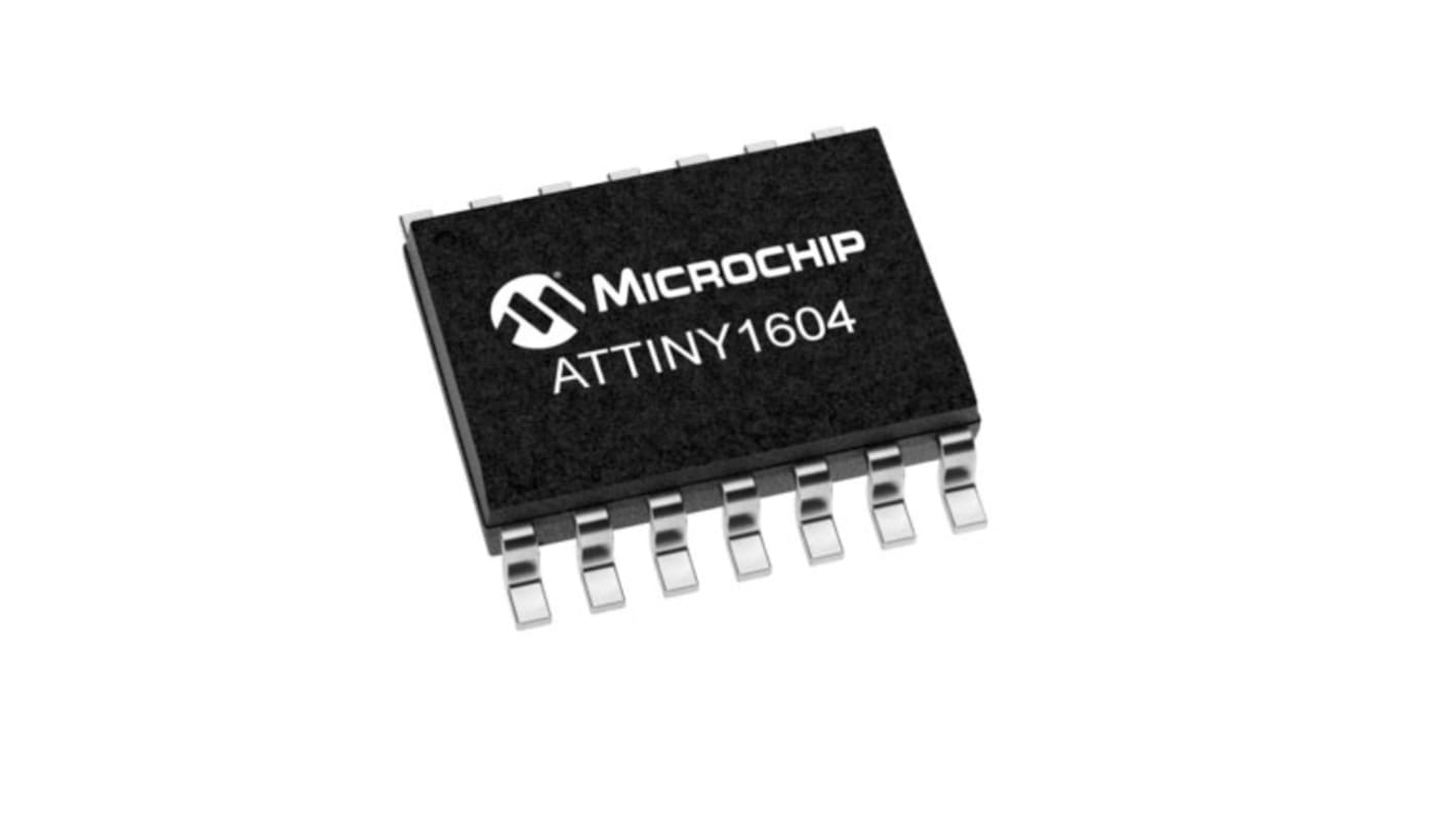 Microchip, 8bit AVR, ATtiny1604 Microcontroller, 20MHz, 16 kB Flash, 14-Pin SOIC
