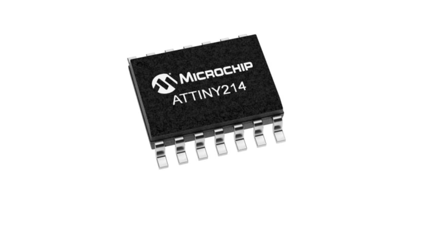 Microcontrolador Microchip ATTINY214-SSN, núcleo AVR de 8bit, RAM 128 B, 20MHZ, SOIC de 14 pines