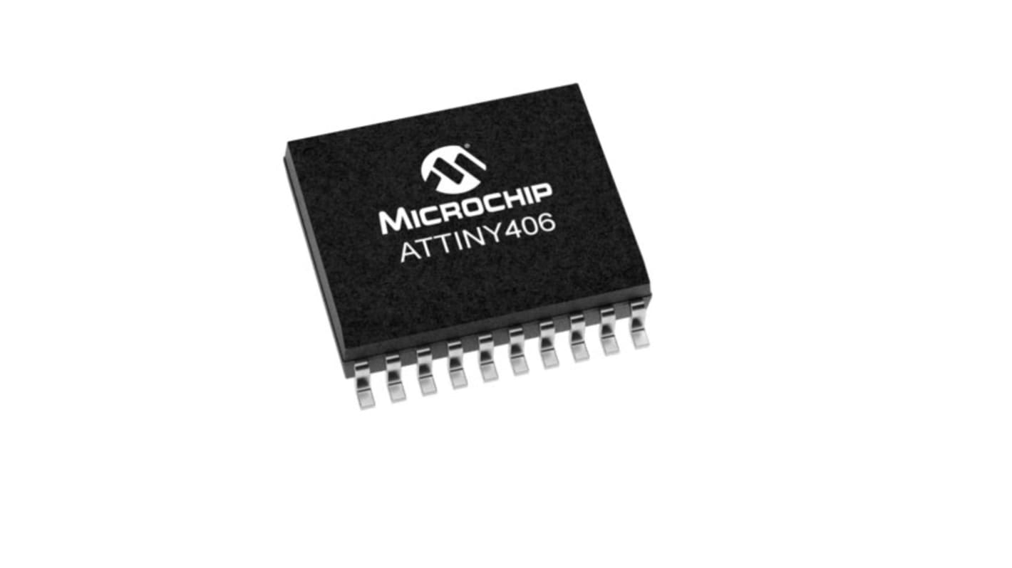 Microcontrolador Microchip ATTINY406-SN, núcleo AVR de 8bit, RAM 256 B, 20MHZ, SOIC de 20 pines