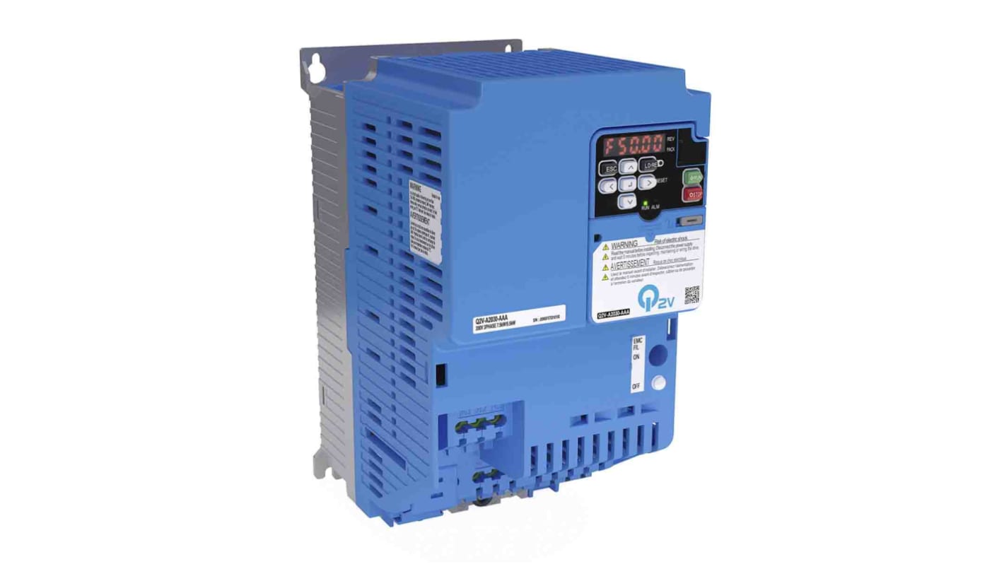 Variador de frecuencia Omron serie Q2V, 7,5 kW, 400 V ac, 3 fases, 20 A, 590Hz, IP20, CANopen, DeviceNet, EtherCAT,