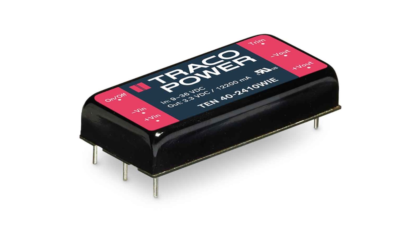 TRACOPOWER TEN 40WIE DC-DC Converter, 5V dc/ 8A Output, 18 → 75 V dc Input, 40W, Through Hole, +85°C Max Temp