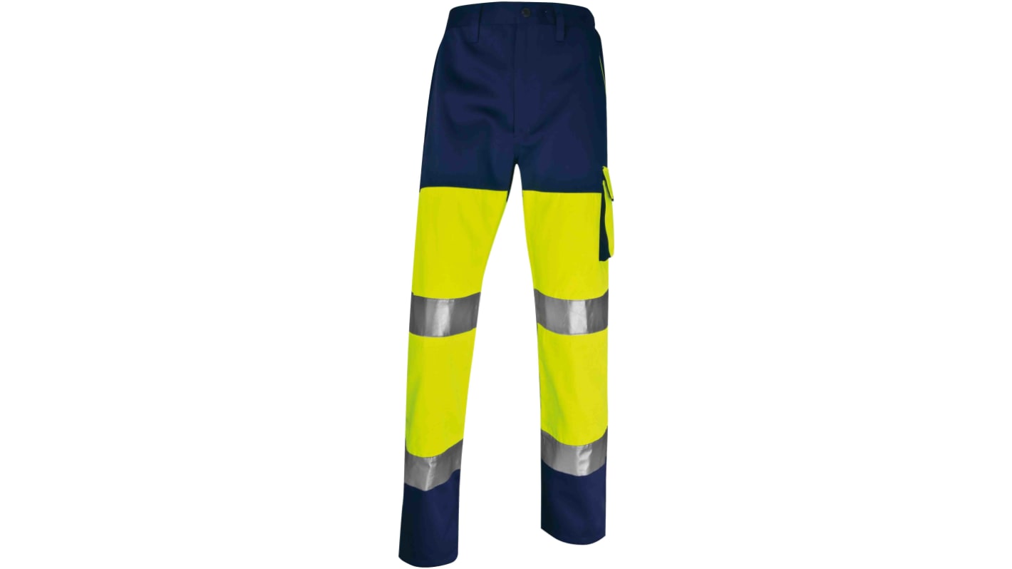 Delta Plus Panostyle Unisex Warnschutz-Arbeitshose, Baumwolle, Polyester Gelb fluoreszierend - Marineblau, Größe S x