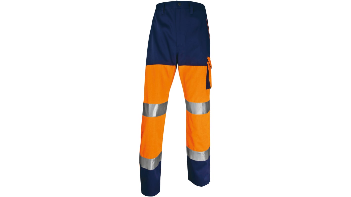 Delta Plus Panostyle Unisex Warnschutz-Arbeitshose, Baumwolle, Polyester Orange fluoreszierend - Marineblau, Größe M x