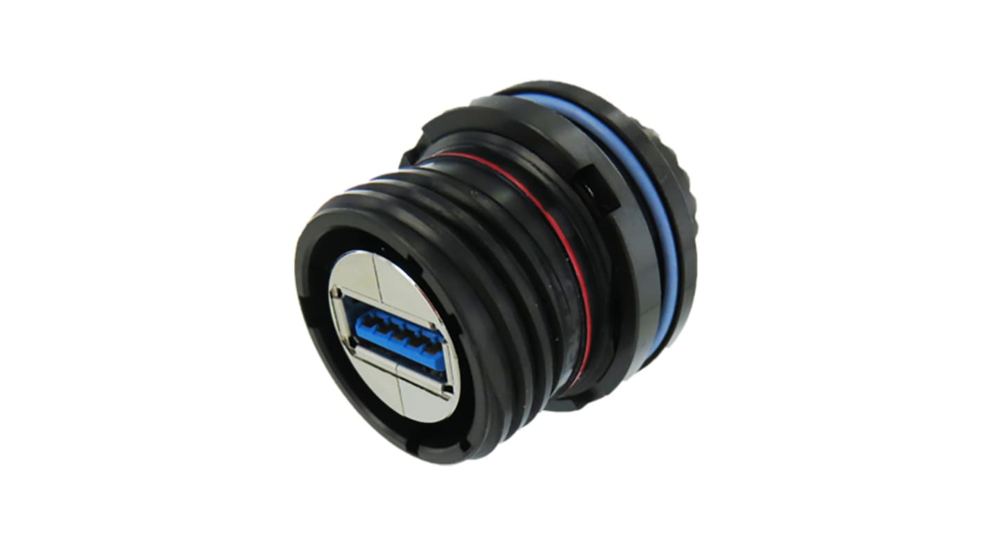 Amphenol Socapex Straight, Jam Nut, Socket- Single Port Type A 3.2 Gen 1 IP68 USB Connector