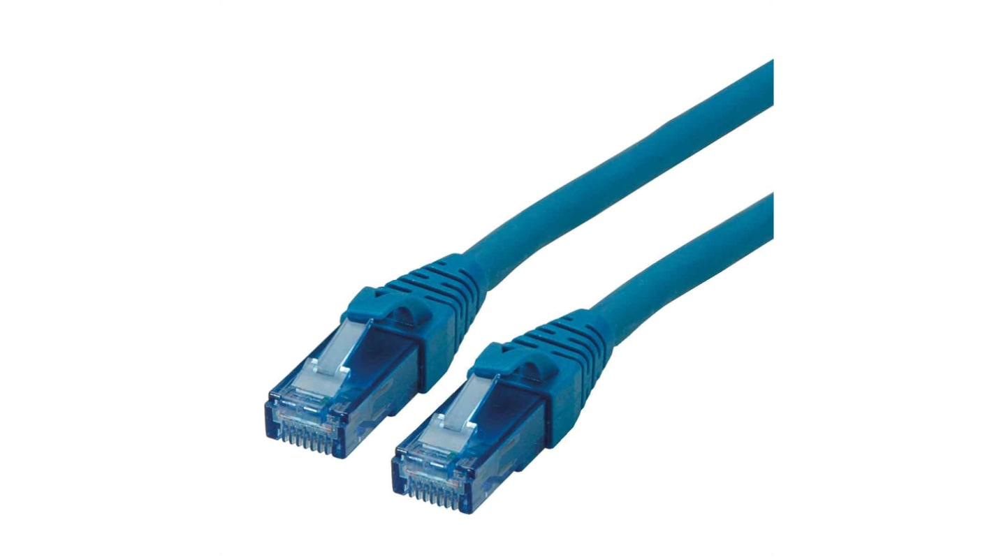Cable Ethernet Cat6a U/UTP Roline de color Azul, long. 300mm, funda de LSZH, Libre de halógenos y bajo nivel de humo