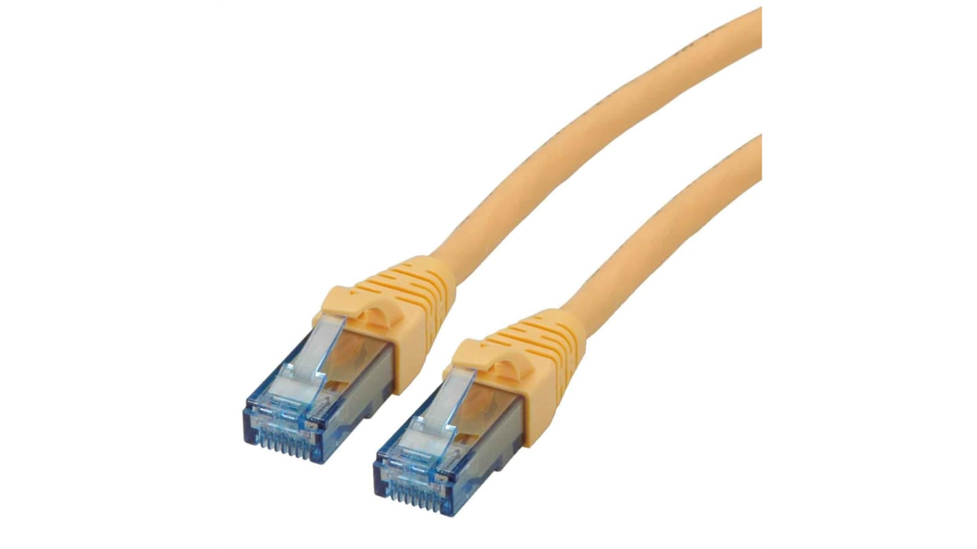 Cable Ethernet Cat6a U/UTP Roline de color Amarillo, long. 0.5m, funda de LSZH, Libre de halógenos y bajo nivel de humo